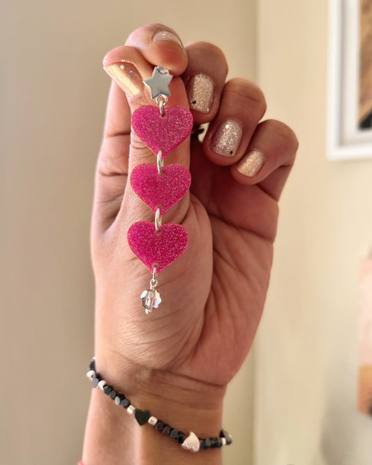 Aros Trio de Corazones rosa