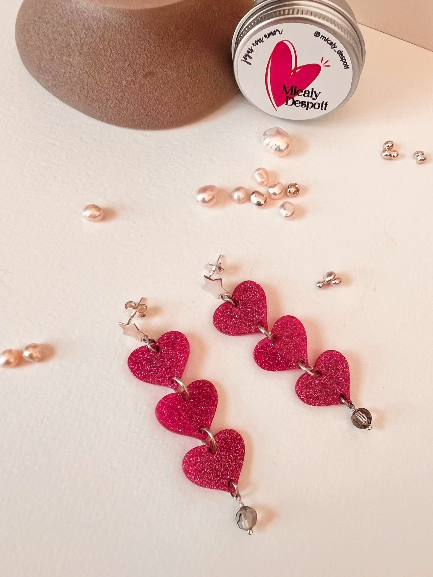 Aros Trio de Corazones rosa